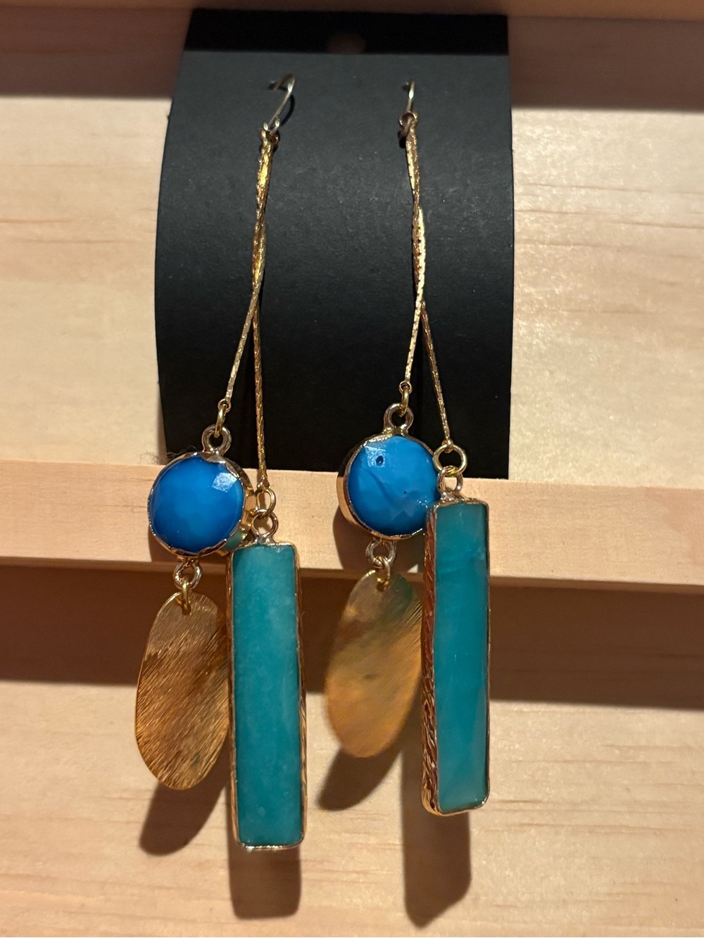 Handmade Gold and Turquoise Drop Earrings - Women Jewelry